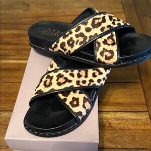 Deltan Women's Animal Print Sandals with Black Sole